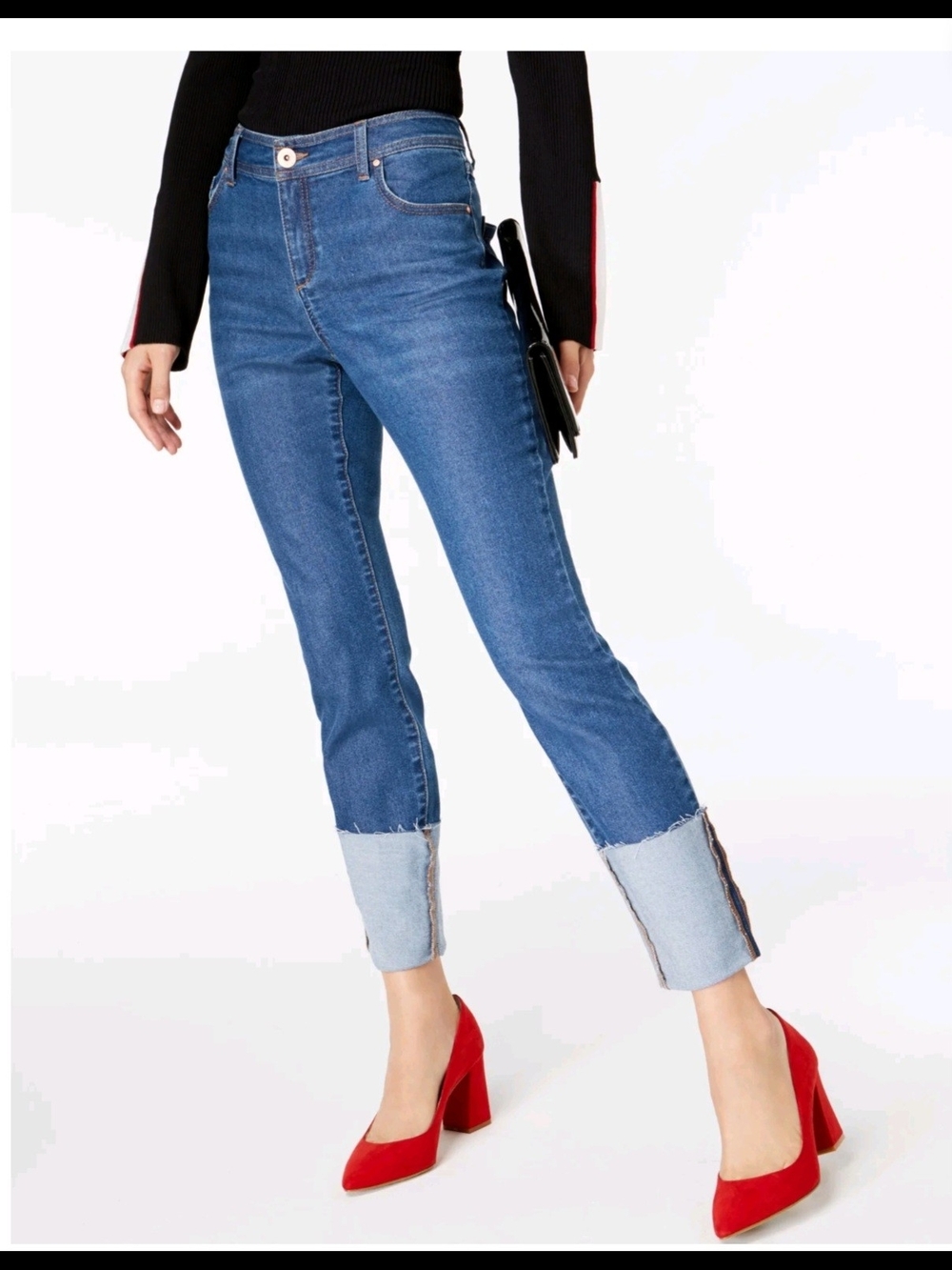 INC International Concepts Dark Blue Ankle Crop Jeans with Rolled Cuffs
